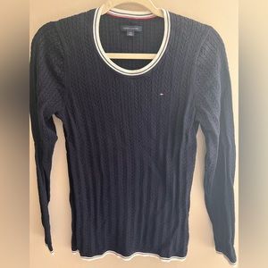 SOLD Tommy Hilfiger navy blue, crew neck, cable knit sweater